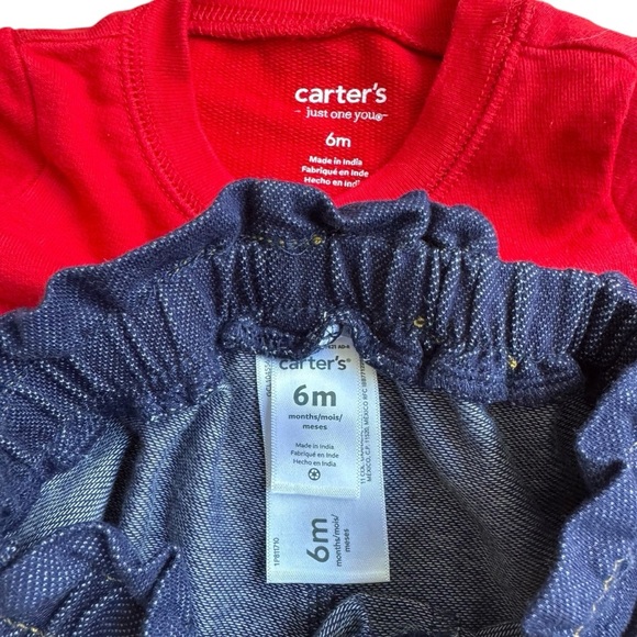 Carter’s 6M Set Outfit Red Blue Sweatshirt pull on pants Baby Girl Boy - Picture 4 of 5
